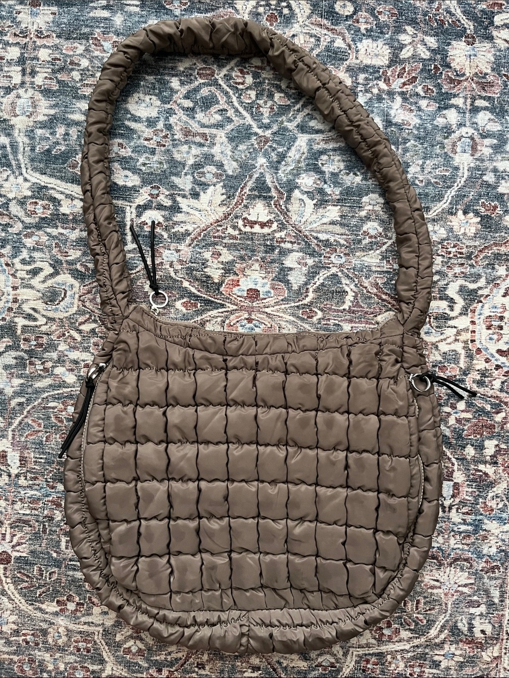 Ruched Quilted Shoulder Bag in Taupe